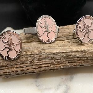 Vintage Swank brand silver tone pink cuff links and tie clip